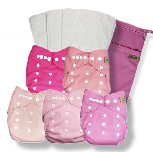 Janafébaby 5 Pack Baby Cloth Diapers Pink