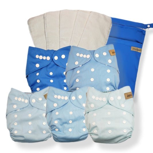 Lot de 5 couches lavables pour bébé Janafébaby Bleu