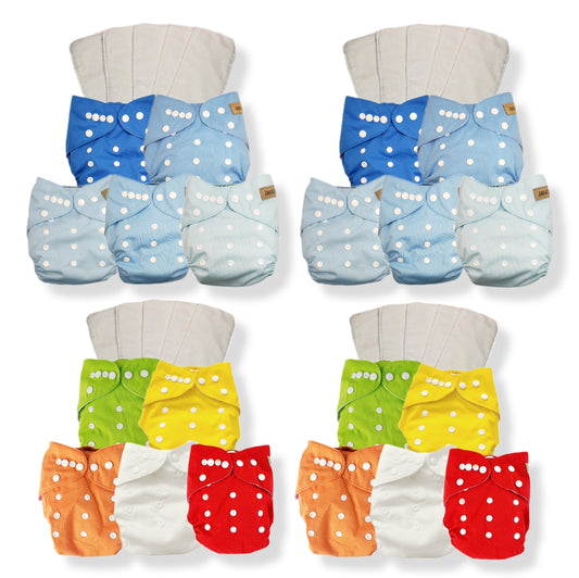 JANAFEBABY 20 Pack Adjustable Reusable Cloth Diapers with Bamboo Inserts