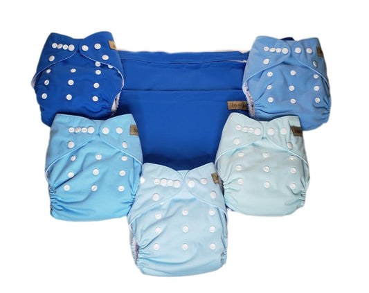 Janafébaby 5 Pack Baby Cloth Diapers Blue