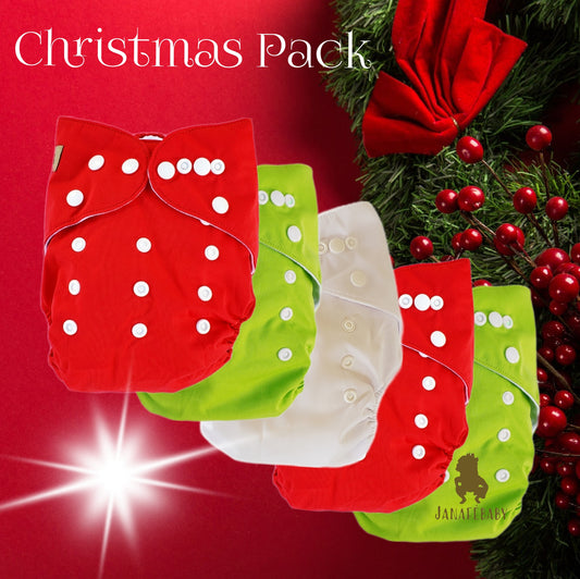 Janafébaby Christmas Pack Reusable Cloth Diapers with 4-Layer Bamboo Inserts and Wet/Dry Bag